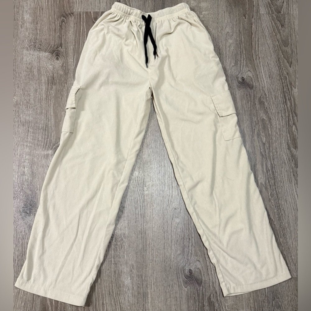 Huck Beige Corduroy Cargo Lounge Pants | Drawstring | Casual Utility Style - Picture 2 of 10